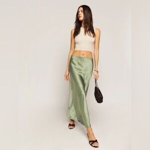 Reformation Layla Silk Skirt - Size 0 - Artichoke Green